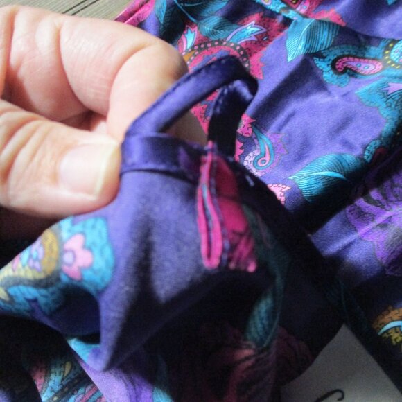 Vintage 80s California Miss Paisley Print Lingerie Dress Sz M Teal Purple Satin - Picture 11 of 13